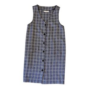 Vintage Women’s Kim Rogers Plaid Button-Down Jumper Dress in Navy